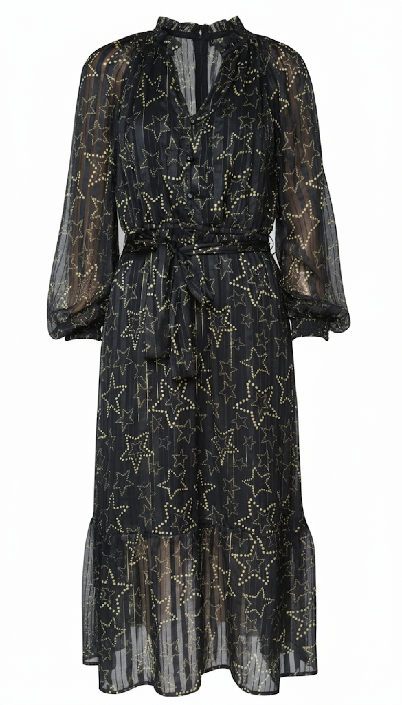 Black Star Print Sheer Midi Dress