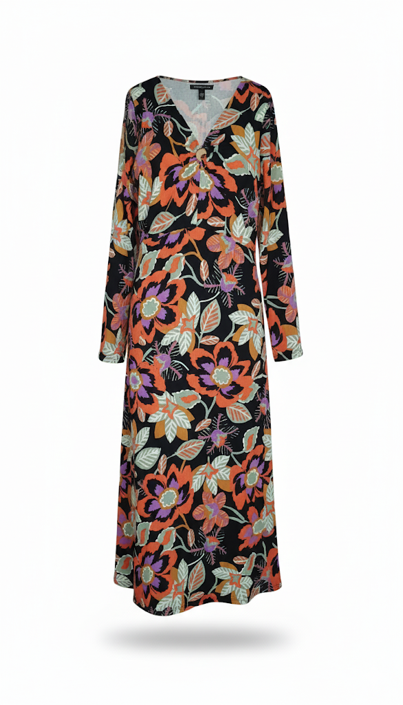 Floral Print V-Neck Midi Dress