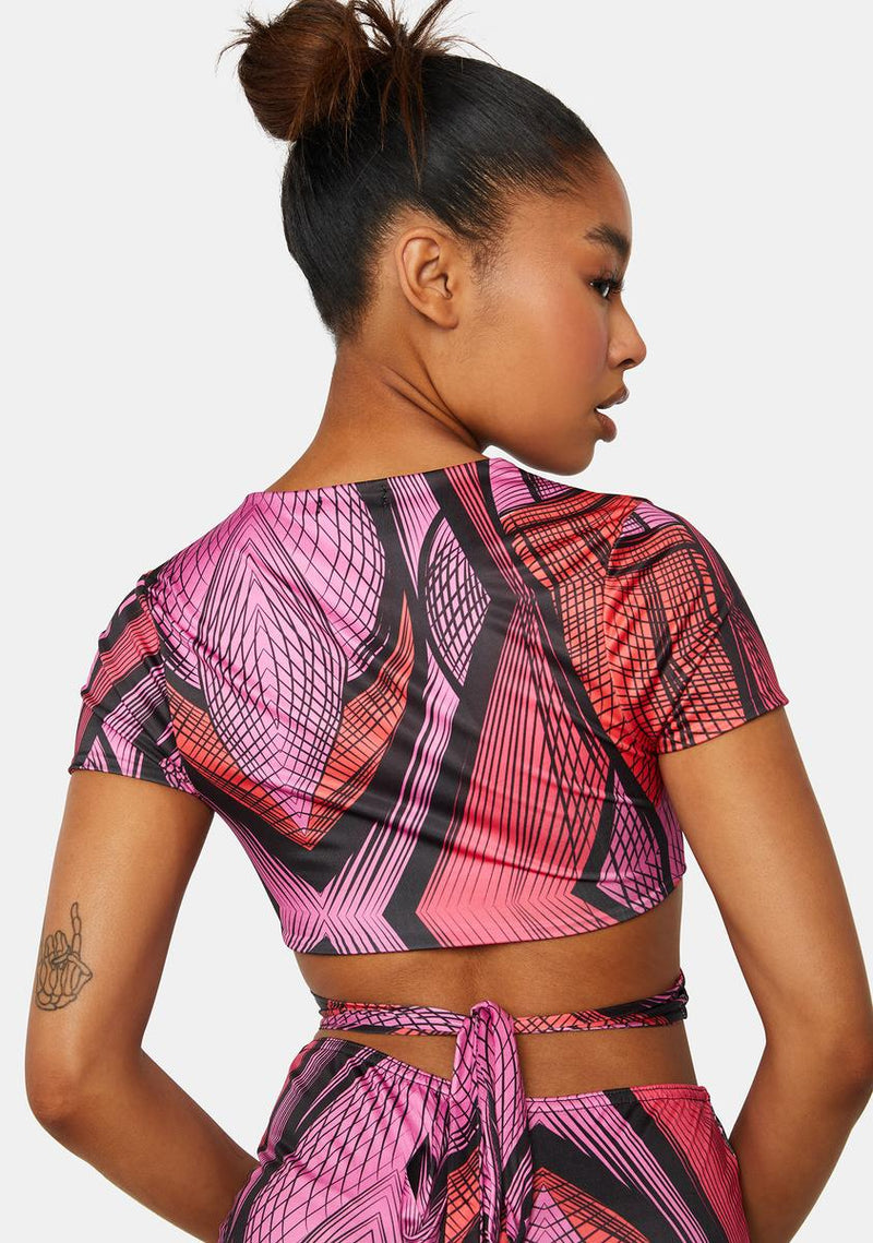Abstract Print Cutout Wrap Top