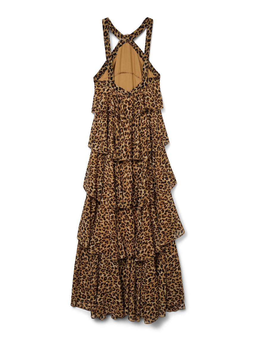 Vero Moda Leopard Print Ruffle Halter Neck Maxi Dress - Black - Multi