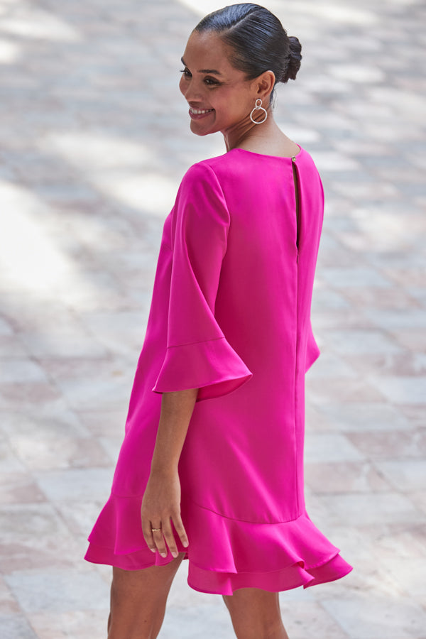 Hot Pink Ruffle Shift Dress