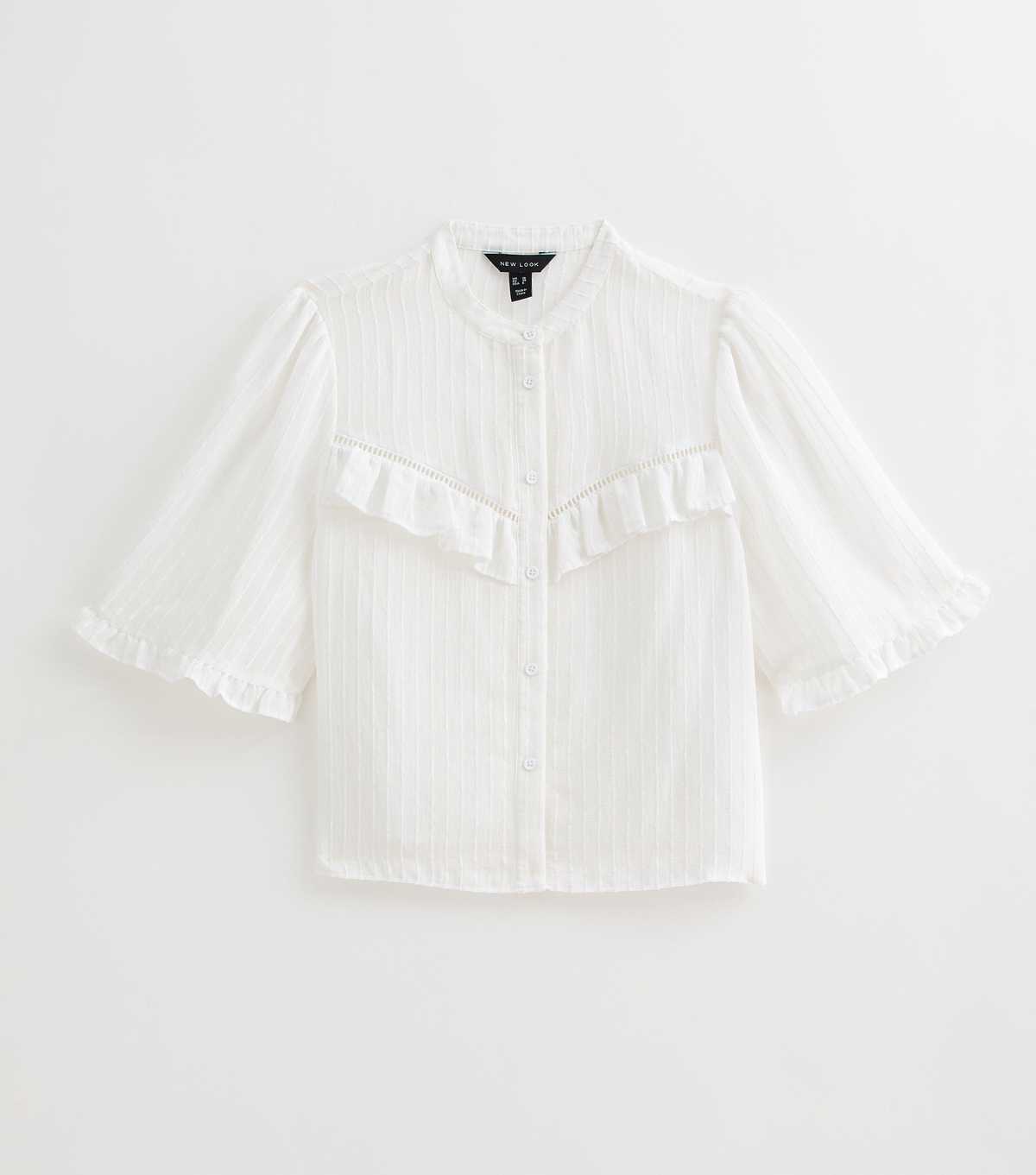 New Look White Semi-sheer Frill Trim Striped Shirt