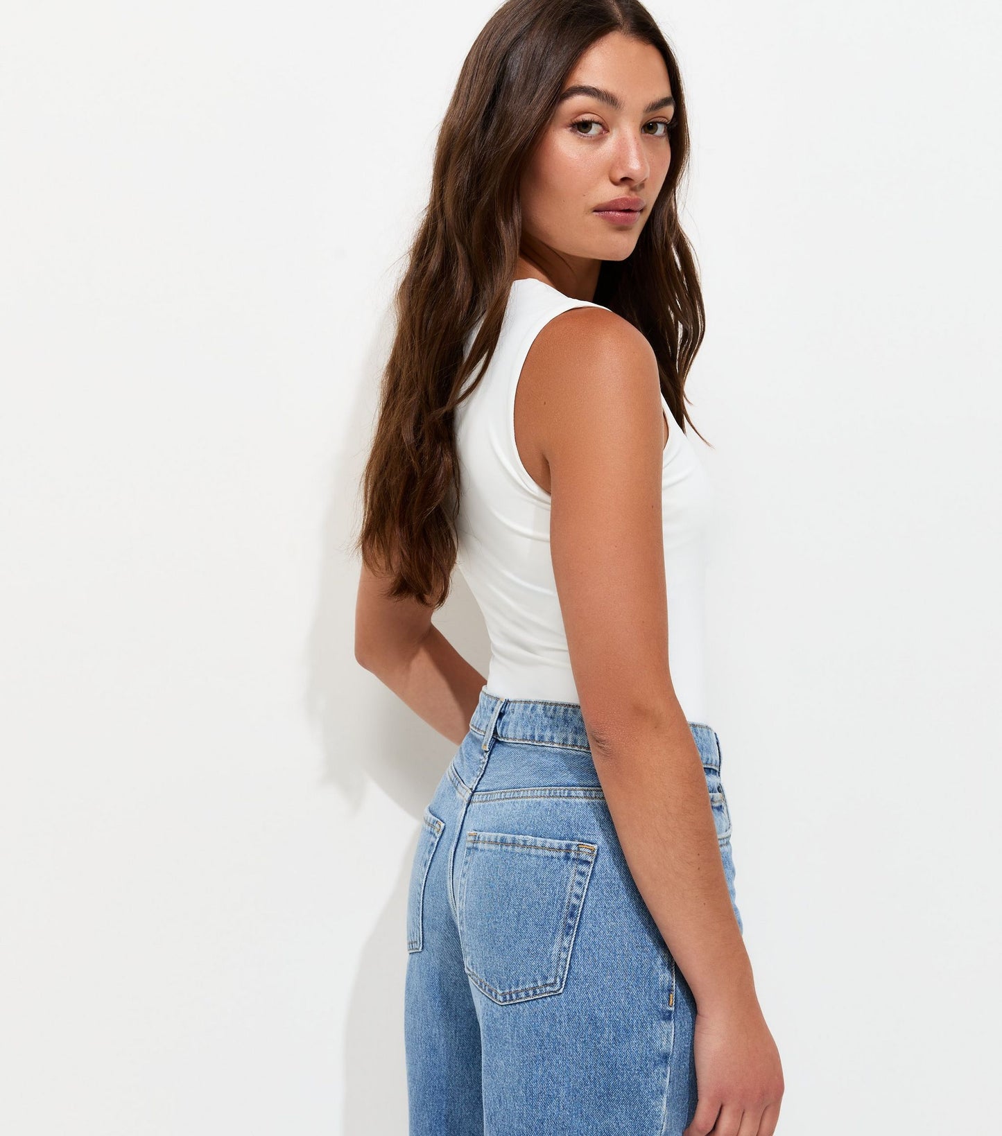 White Slinky Square Neck Sleeveless Bodysuit