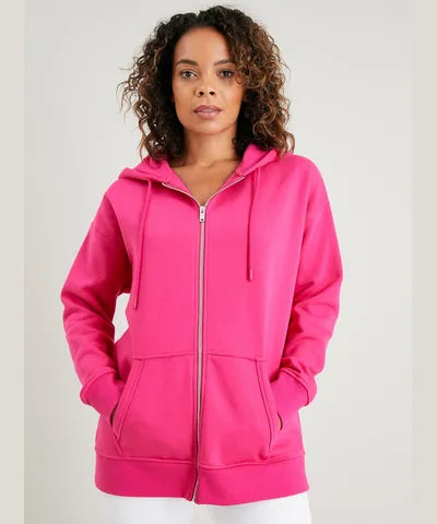 Bright Pink Oversized Zip Through Hoodie