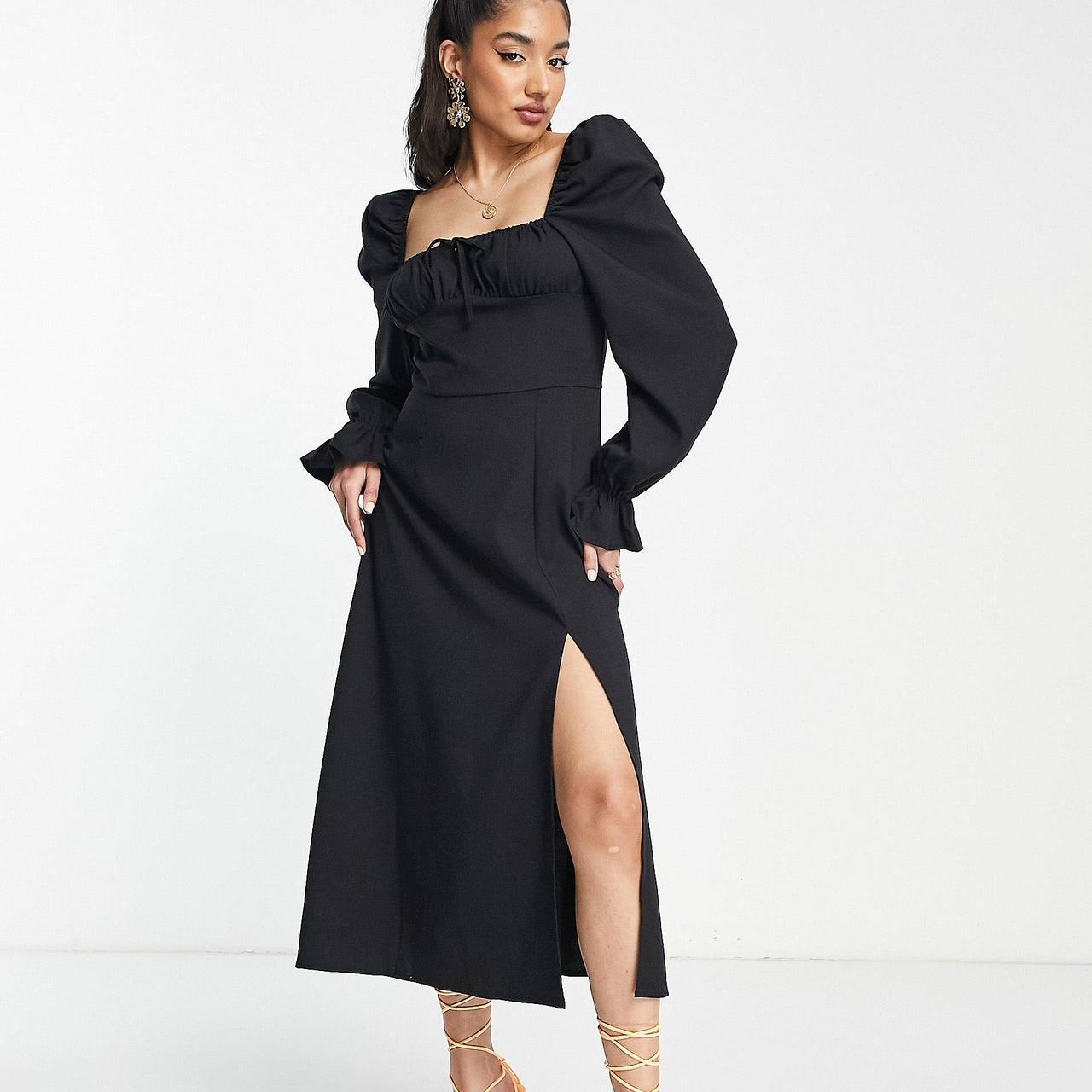 Midaxi Milkmaid Dress in Linen With Tie Bust Detail