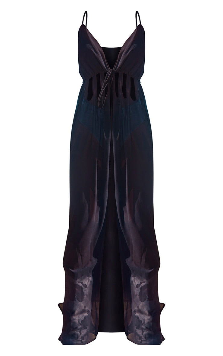 Black Chiffon Cut Out Maxi Beach Dress
