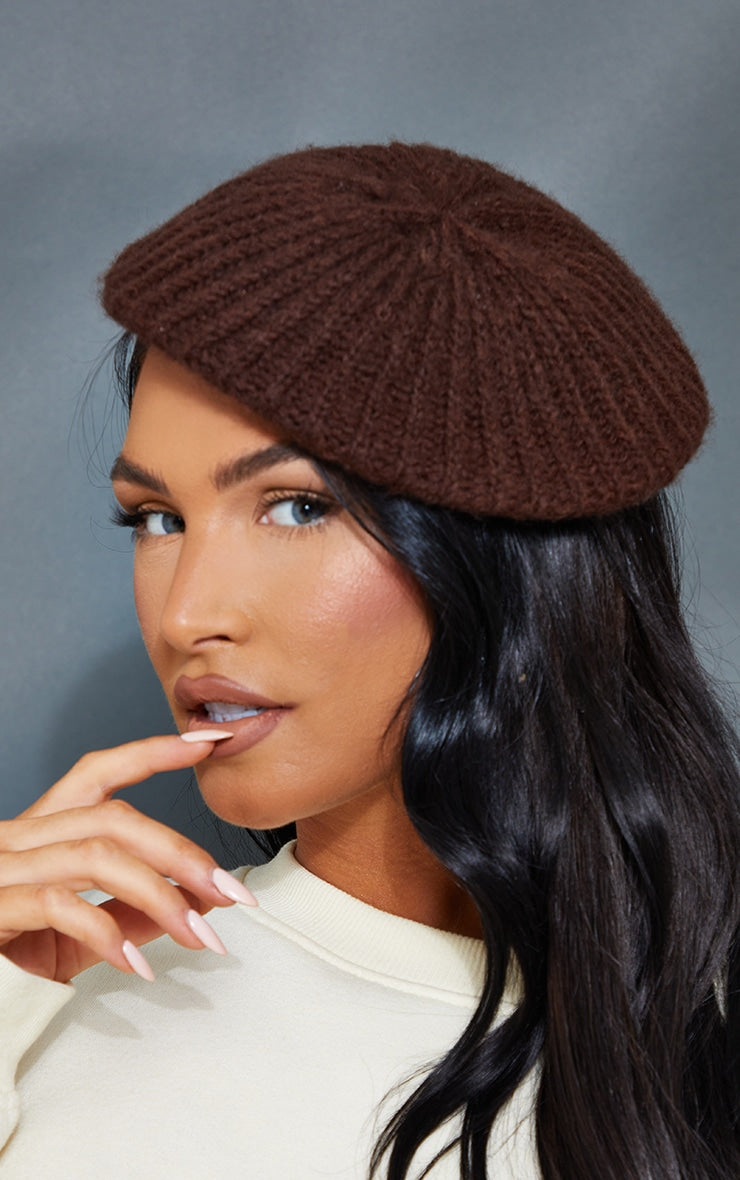 Chocolate Knitted Beret