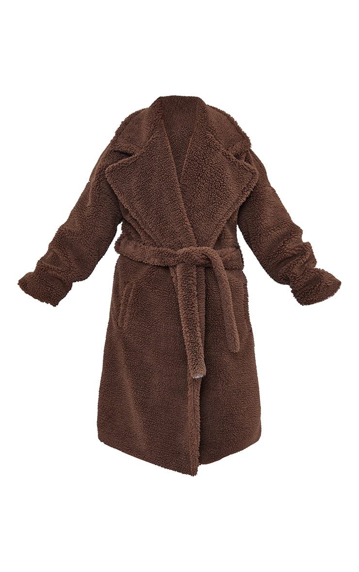 Plus Chocolate Teddy Belted Midi Coat