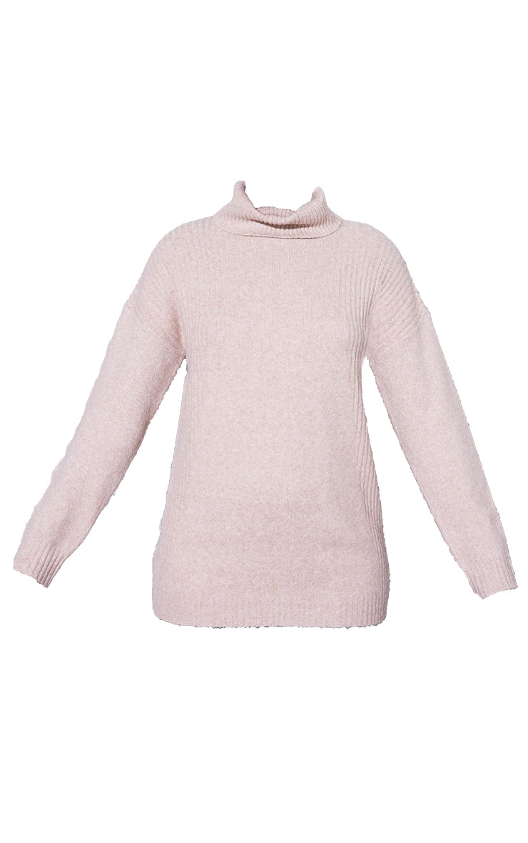Stone Knitted Slouchy Roll Neck Sweater