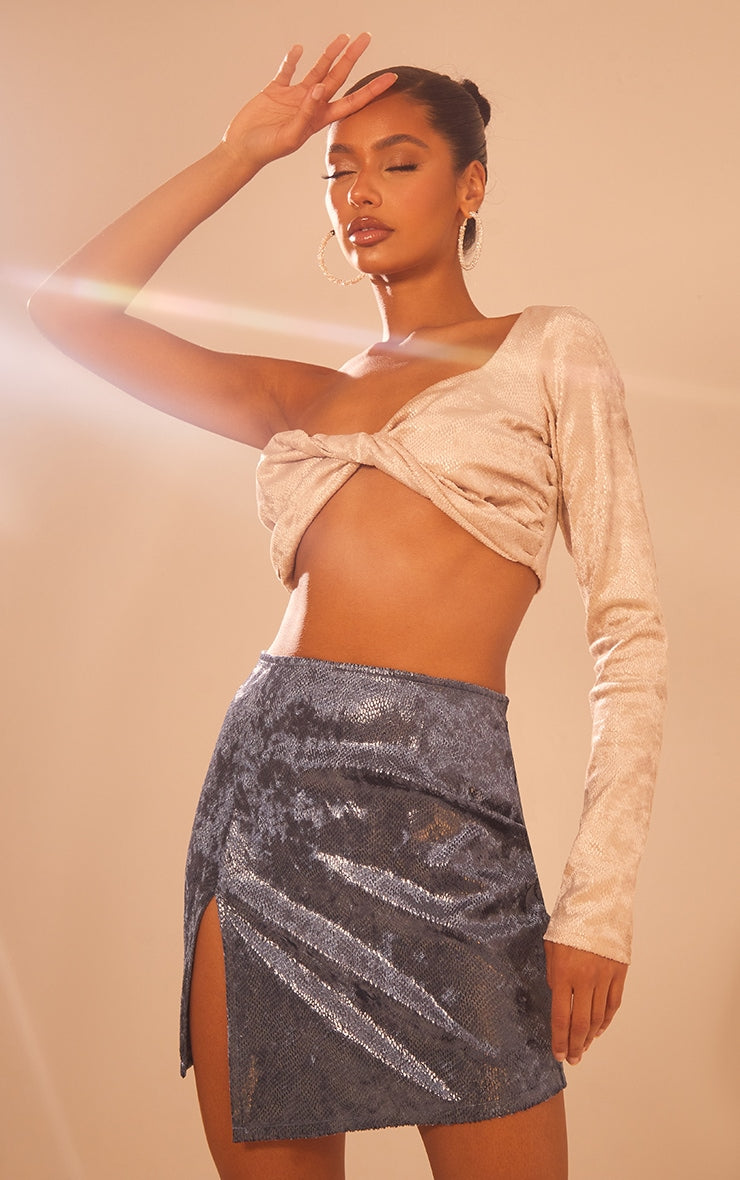 Petrol Blue Textured Mini Skirt