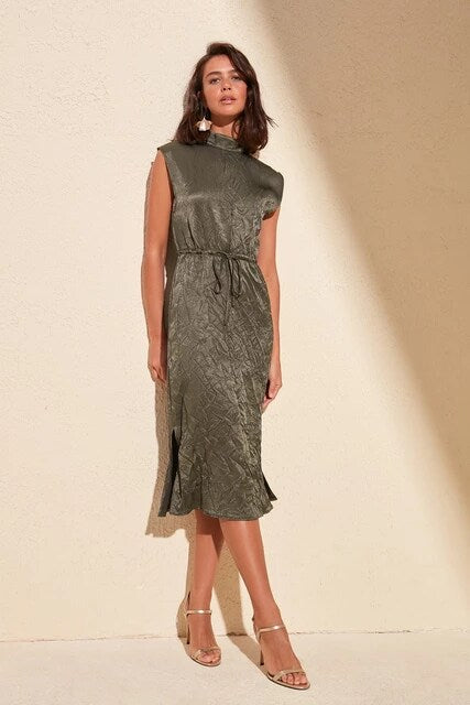 Greta Crinkled Dress Green