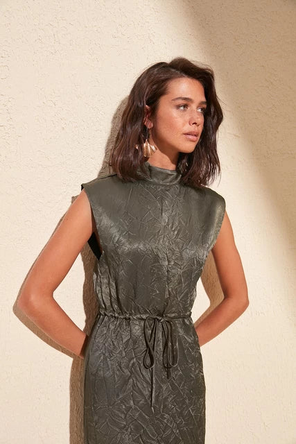 Greta Crinkled Dress Green