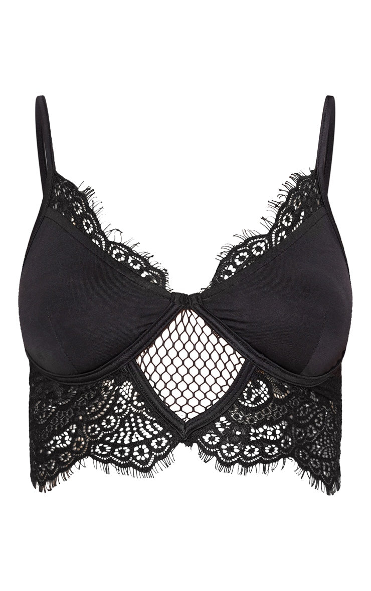 Black Lace Trim Strappy Bralet
