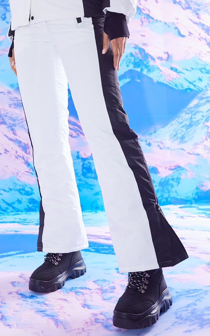White And Black Fit And Flare Ski Trousers