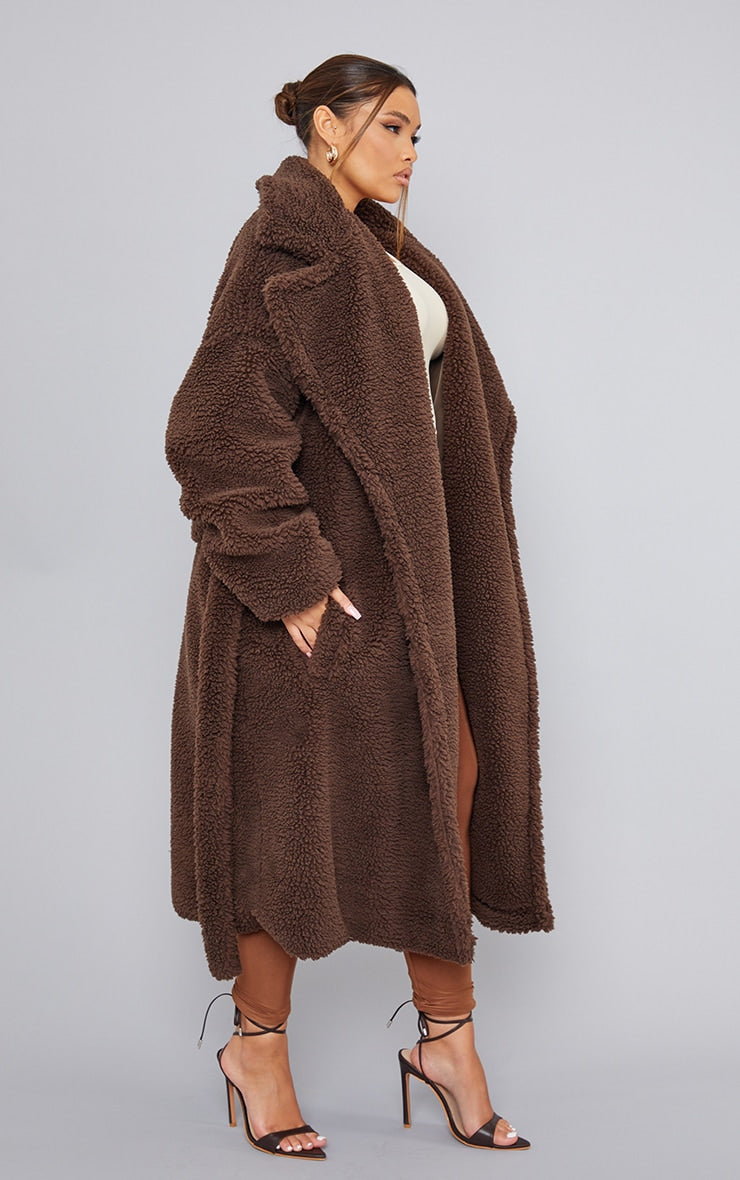 Plus Chocolate Teddy Belted Midi Coat