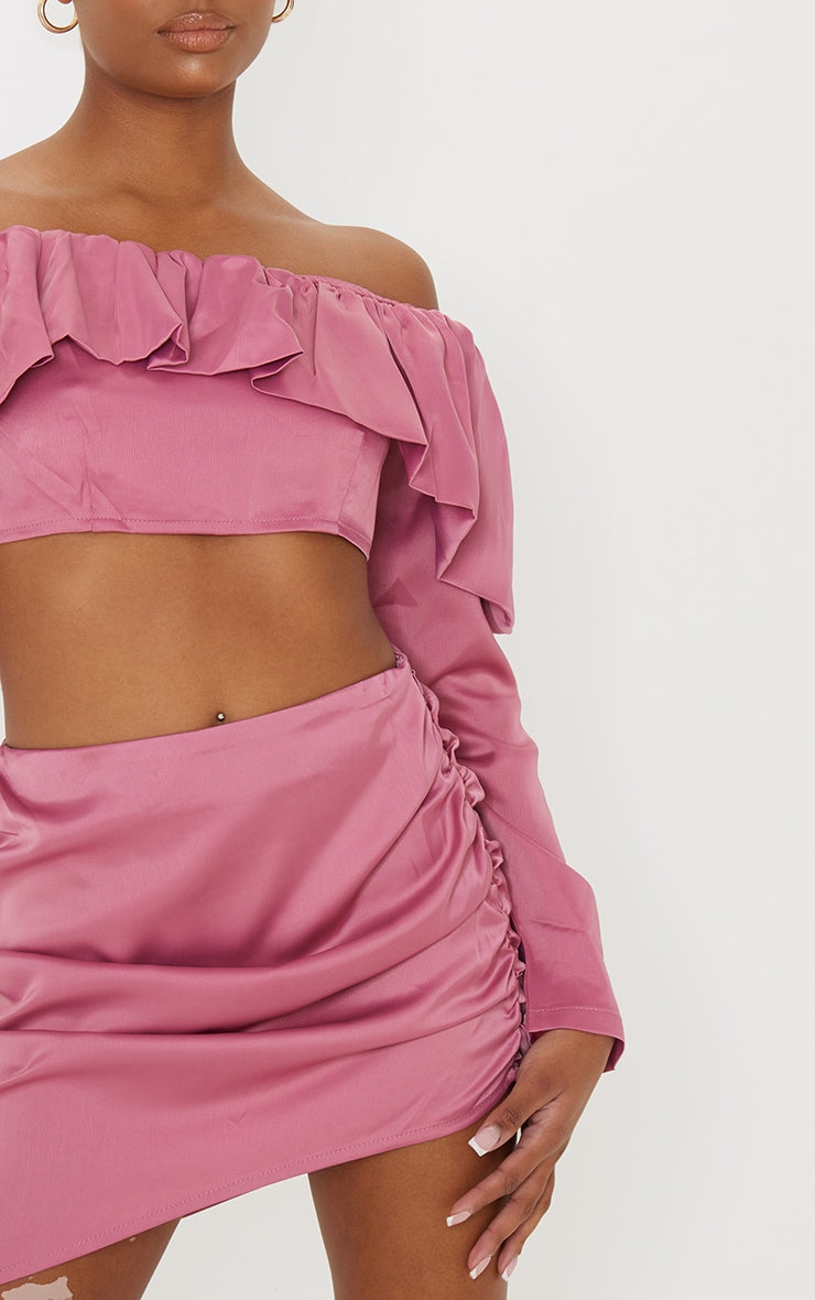 Petite Pink Ruffle Satin Top