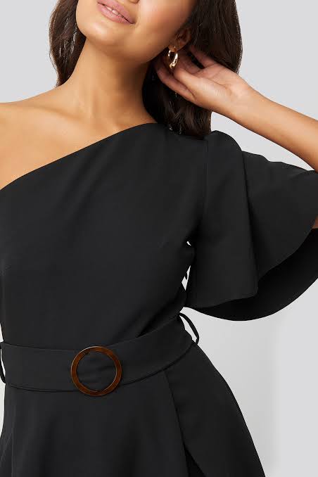 One Shoulder Belted Midi Dress