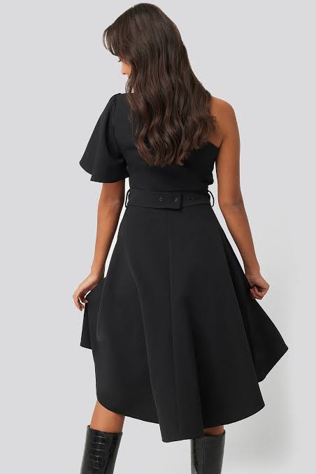 One Shoulder Belted Midi Dress