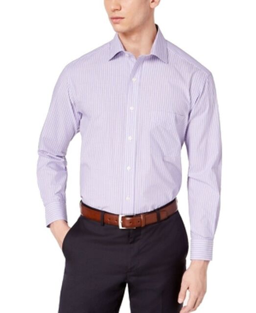 Men's Regular Fit Stretch Wrinkle-Resistant University Stripe Dress Shirt Purple