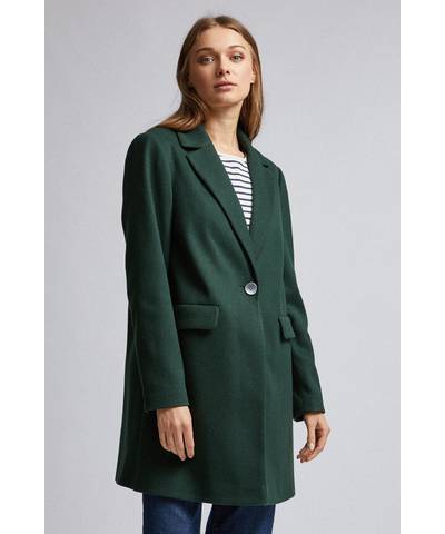 Minimal Lined Crombie Coat Green