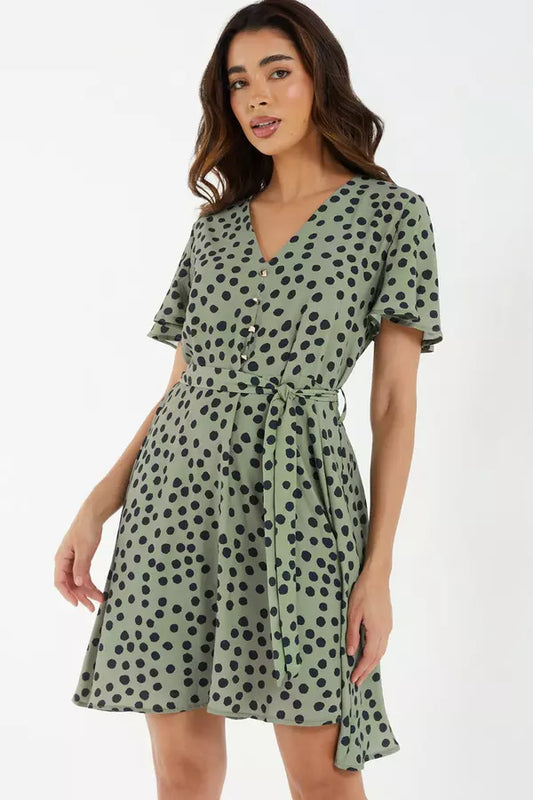 Olive Polka Dot Tea Dress