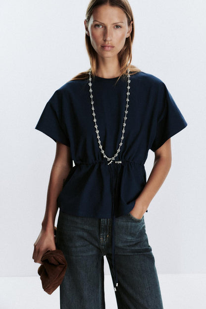 Zara Drawstring Waist T-Shirt Navy