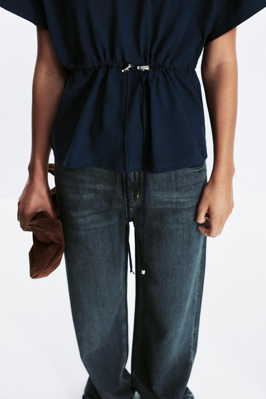 Zara Drawstring Waist T-Shirt Navy