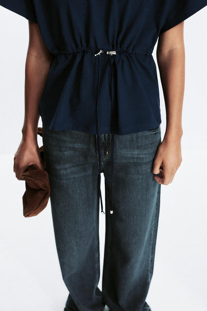 Zara Drawstring Waist T-Shirt Navy