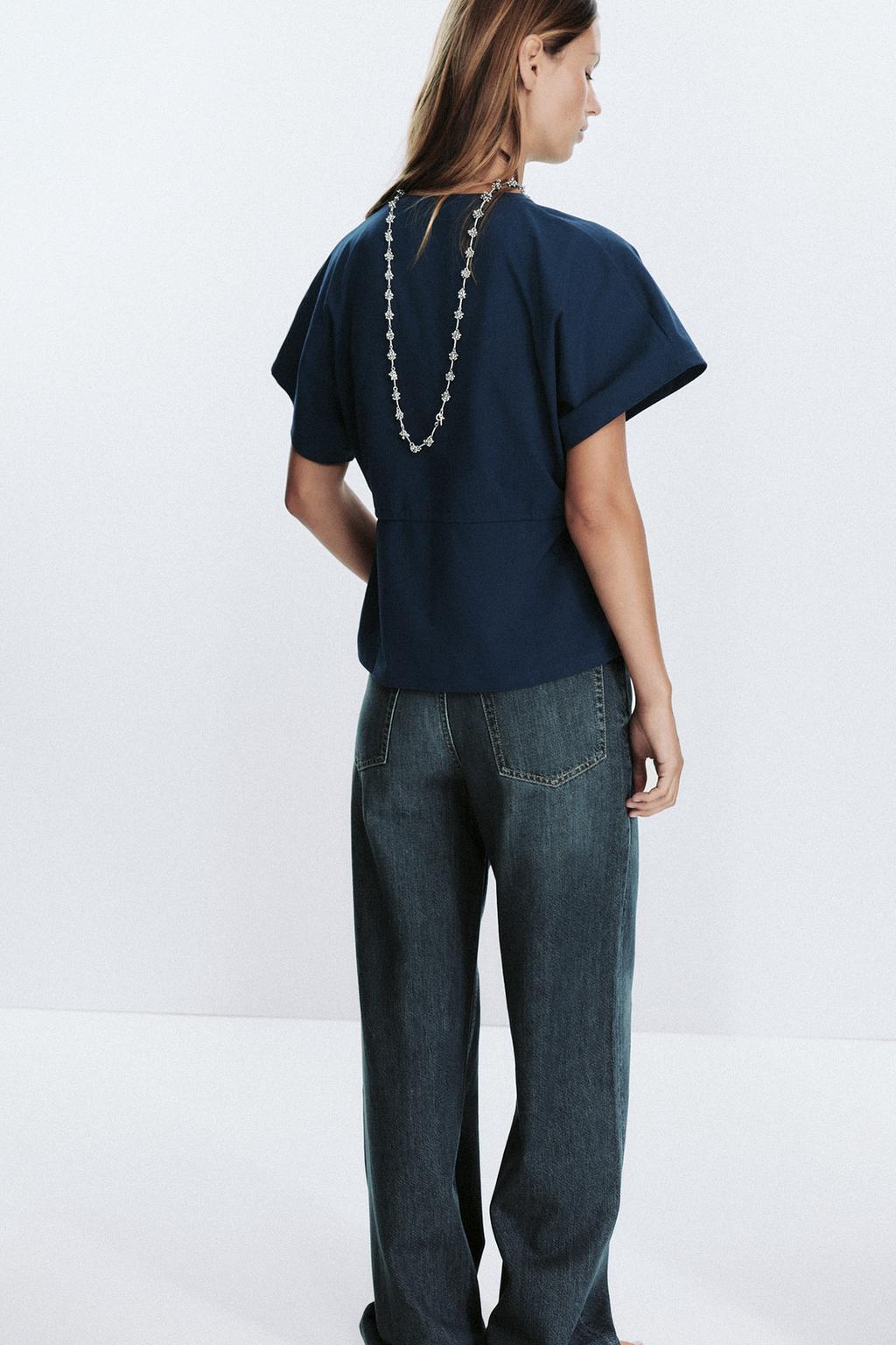 Zara Drawstring Waist T-Shirt Navy