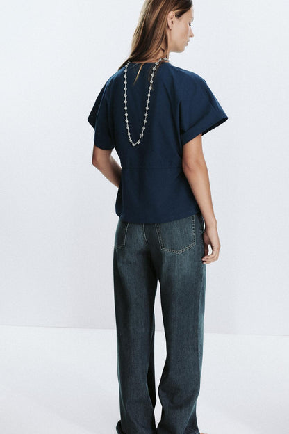Zara Drawstring Waist T-Shirt Navy