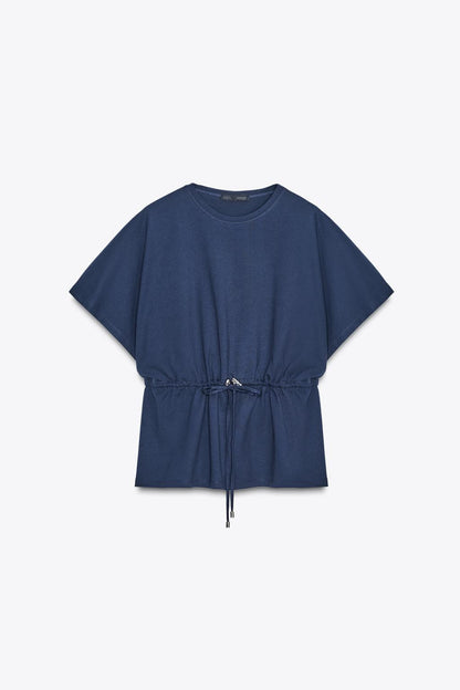 Zara Drawstring Waist T-Shirt Navy