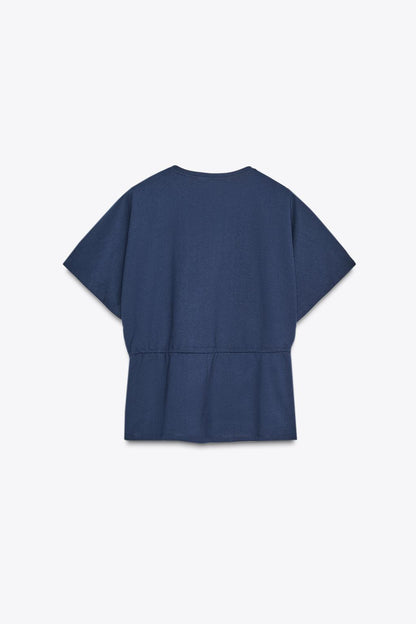 Zara Drawstring Waist T-Shirt Navy