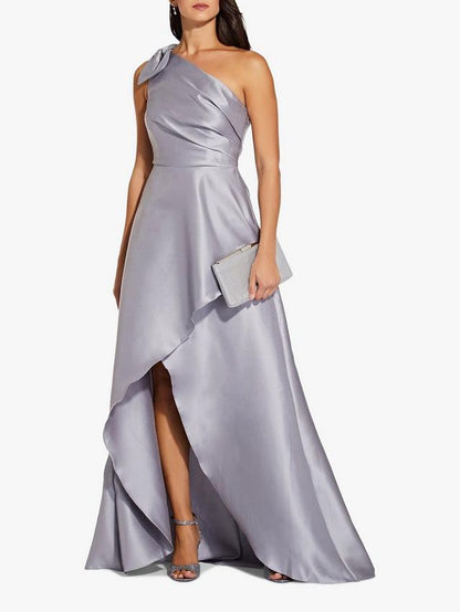 Mikado High Low Long Maxi Dress, Silver