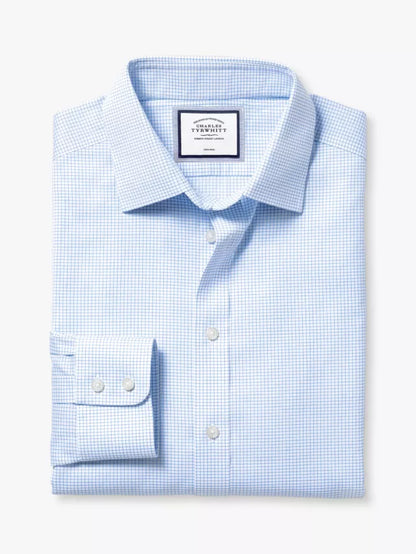 Classic Collar Non-Iron Twill Mini Grid Slim Fit Shirt, Cornflower Blue