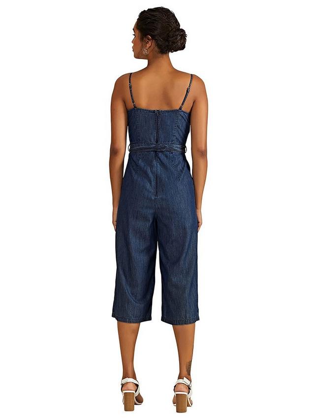 Light Denim Culotte Jumpsuit, Blue