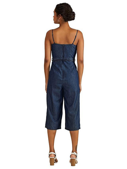 Light Denim Culotte Jumpsuit, Blue