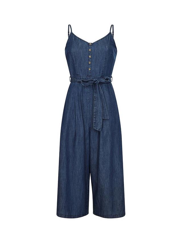 Light Denim Culotte Jumpsuit, Blue