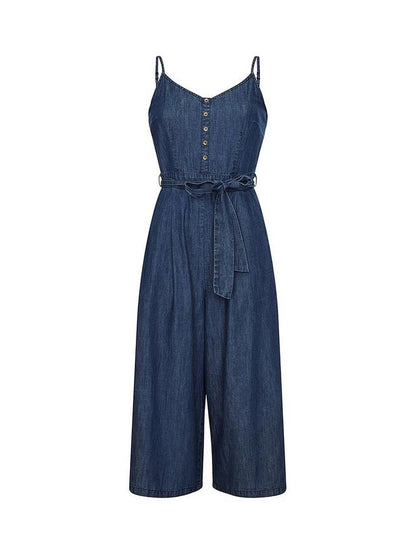 Light Denim Culotte Jumpsuit, Blue