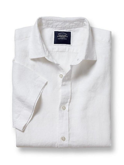 Short Sleeve Pure Linen Classic Fit Shirt - White