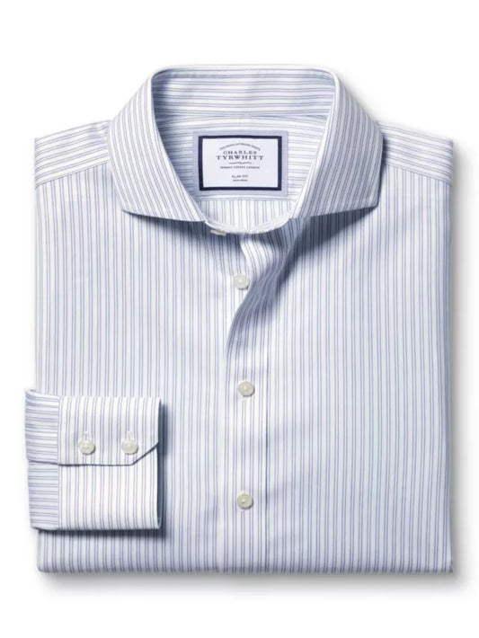 Slim Fit Cutaway Collar Double Stripe Shirt Royal Blue