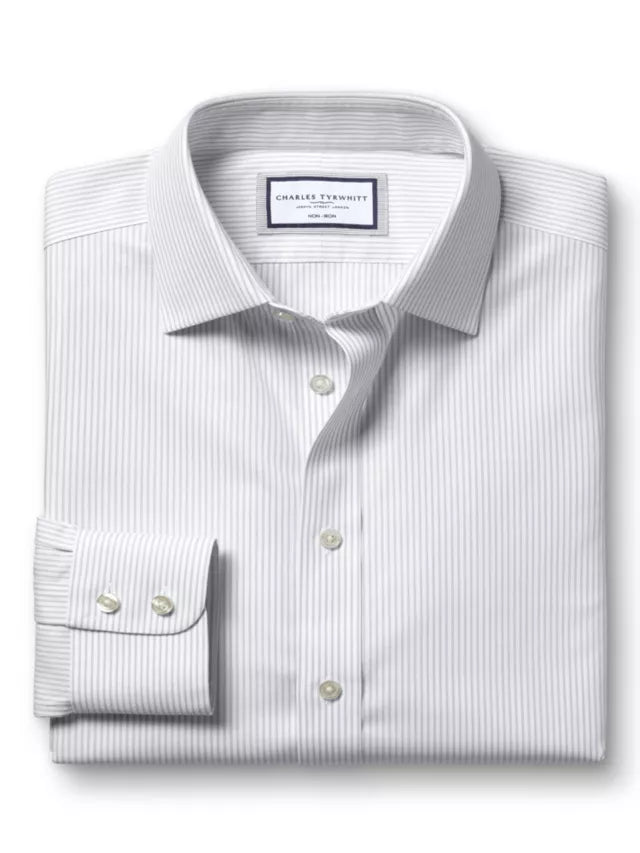 Extra Slim Fit Non-Iron Royal Oxford Stripe Slim Fit Shirt, Silver