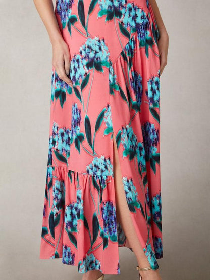Scarlett Floral Print Twist Neck Maxi Dress Pink / Multi