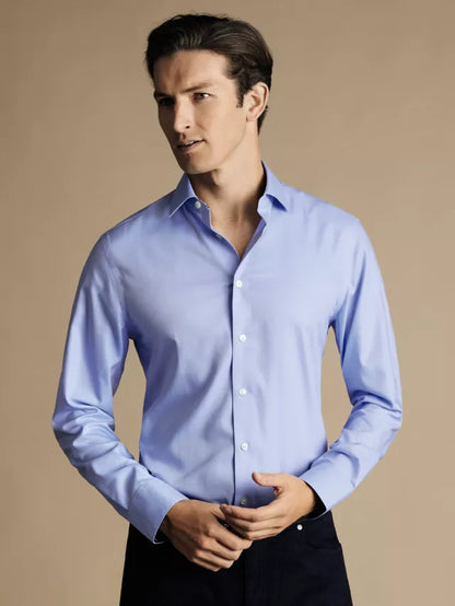 Classic Fit Non-Iron Printed Trim Plain Shirt, Blue