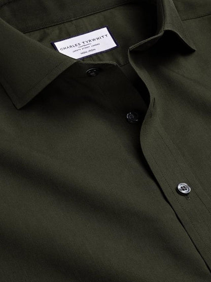 Spread Collar Non-Iron Poplin Shirt - Olive Green
