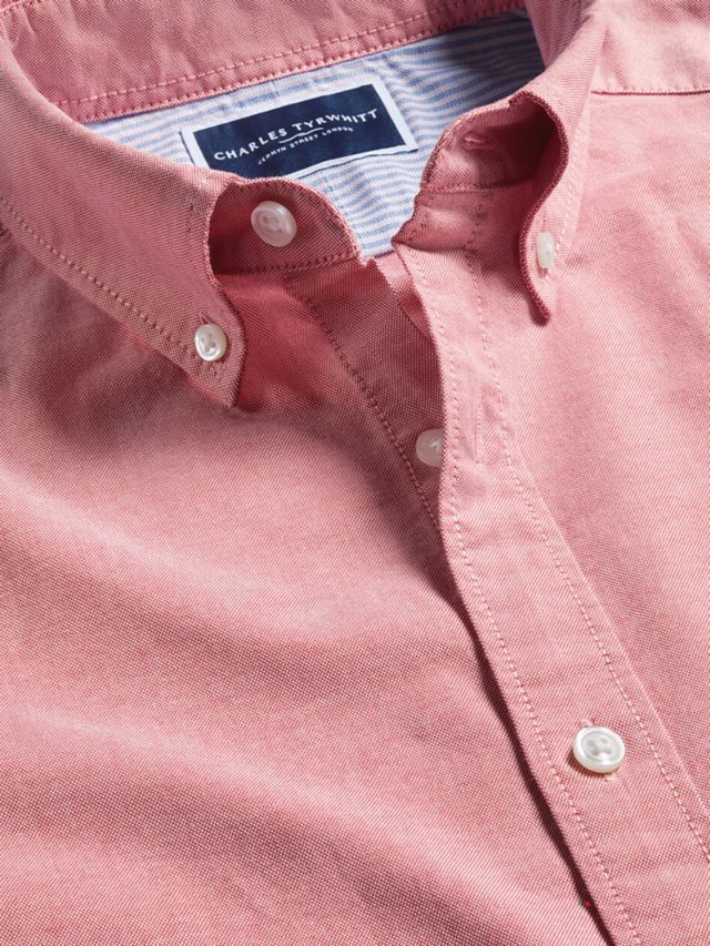 Short Sleeve Button Down Stretch Washed Oxford Classic Fit Shirt, Coral Pink