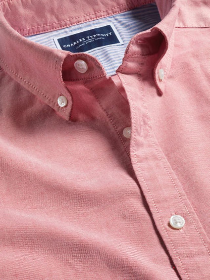 Short Sleeve Button Down Stretch Washed Oxford Classic Fit Shirt, Coral Pink