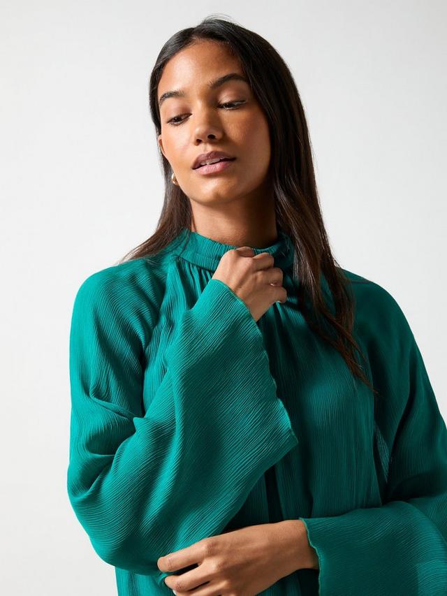 Crinkle Flared Sleeve Blouse, Green