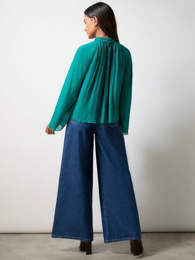 Crinkle Flared Sleeve Blouse, Green