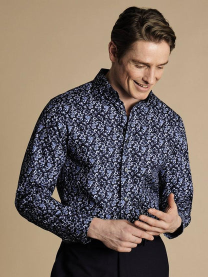 Cotton Slim Fit Large Floral Liberty Fabric Shirt, Navy/Multi