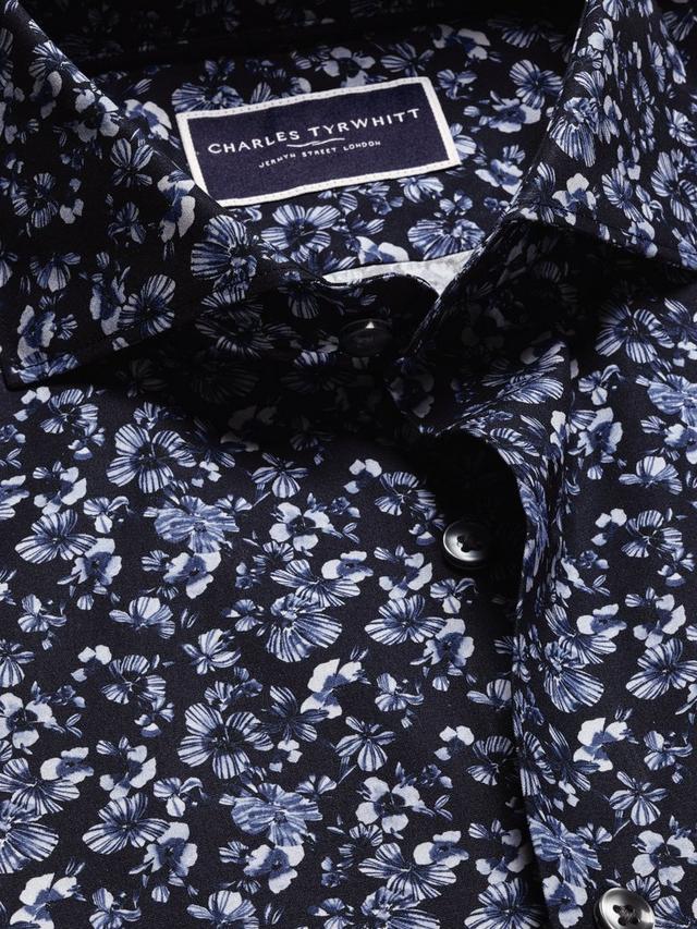 Cotton Slim Fit Large Floral Liberty Fabric Shirt, Navy/Multi